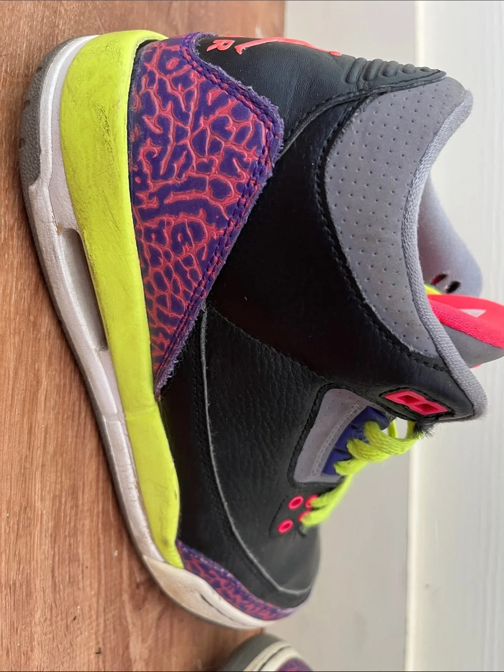 Nike Kids Black Sneakers with Neon Yellow Laces & Pink Accents